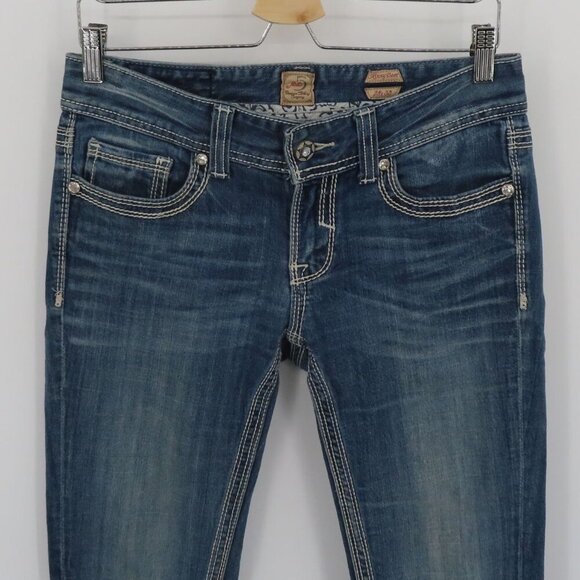 Studio 5 Skinny Bootcut Womens 28x33 Rhinestone Studded Embroidered Denim Jeans - Picture 2 of 15